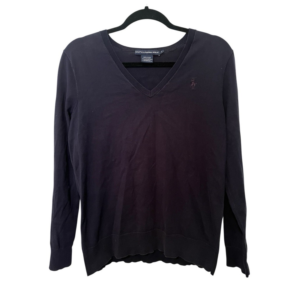 Ralph Lauren Golf Navy Blue V-Neck Long Sleeve Sweater – Large – 100% Cotton